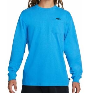 NIKE Men’s Premium Essentials Long-Sleeve Pocket T-Shirt in Blue - M